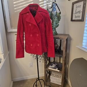 GAP Women's Vibrant Red Corduroy Pea Coat
